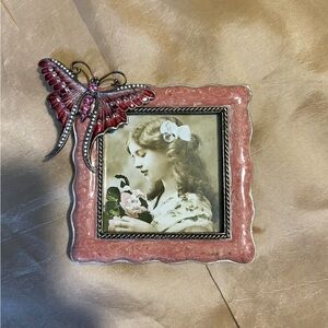 Vintage-Style Pink Enamel Butterfly Frame • Rhinestones • New, Unused ✨